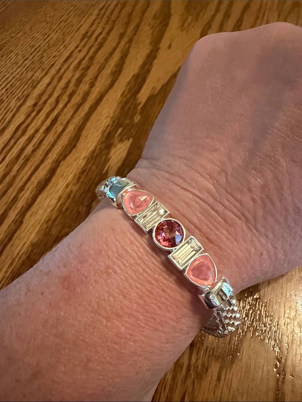 Silver Bracelet with Pink Gemstone Accents
